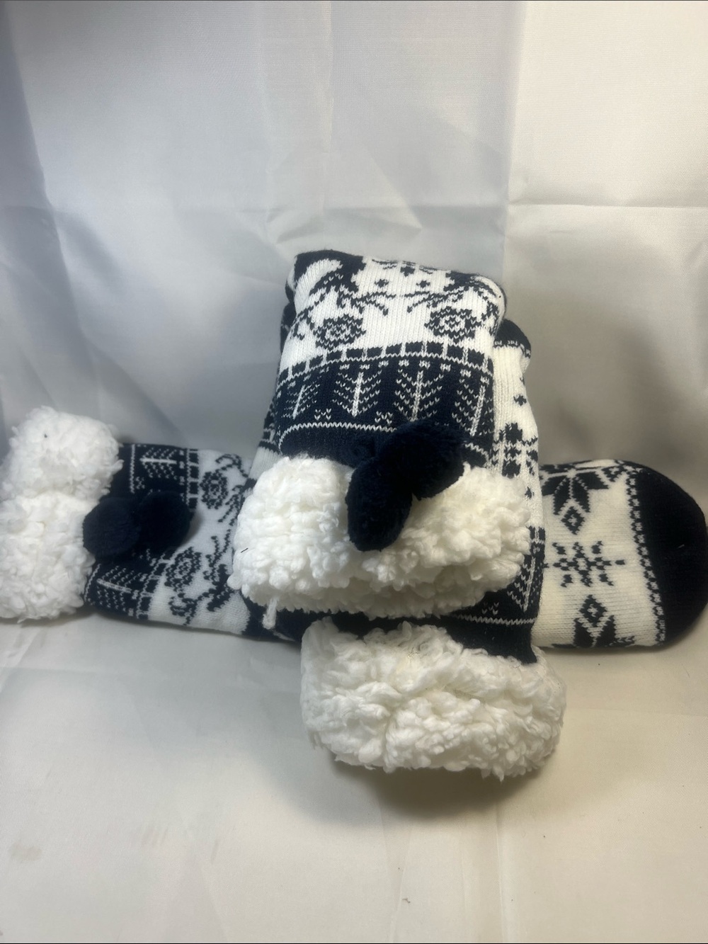 Cozy Black & White Fleece-Lined Kids Slipper Socks
